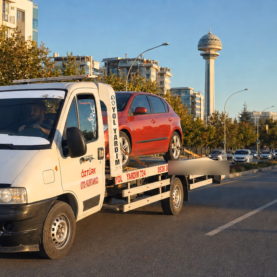 Öztürk Oto Kurtarıcı çekicisi şehir içinde araç taşırken